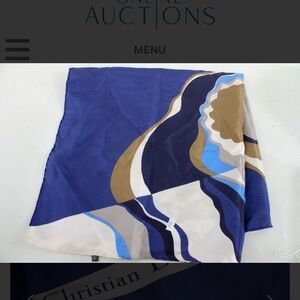 Authentic Dior Blue and White Patterned Silk Scarf with Certificate of Authentic